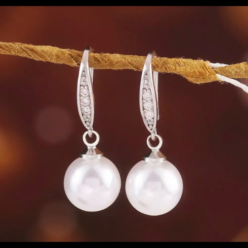SOLD ON ANOTHER SITE. White Glass Pearl Earrings, 925 Silver, Elegant Earrings!
